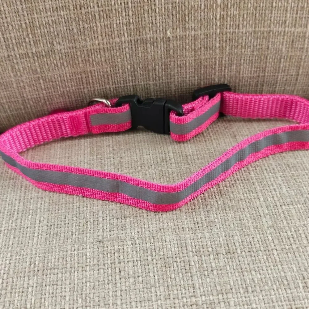Cat Collar W/ Bell Pink/Gray Reflective Nylon Cat Safety Collar Size Adjust
